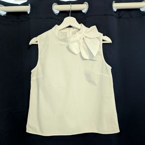 Molly Bracken Lili Sidonio White Sleeveless Blouse with Bow, Size SM
